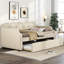 Lit gigogne simple pour lit simple, revêtement en lin beige, pour chambre de dortoir-1928314191