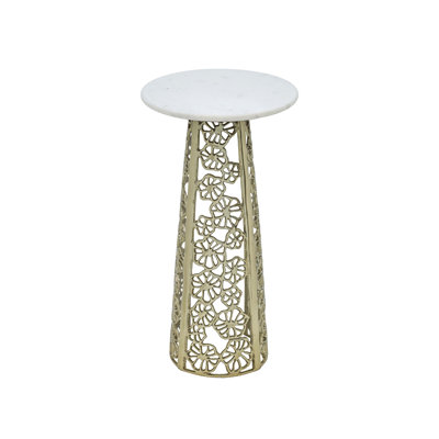 Table d'appoint dorée avec plateau en marbre blanc et table d'appoint moderne avec base en aluminium 11 x 11 x 21,25 po