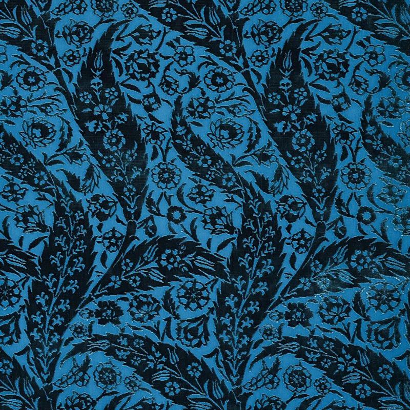 Saz Paisley Silk Velvet Fabric, Blue
