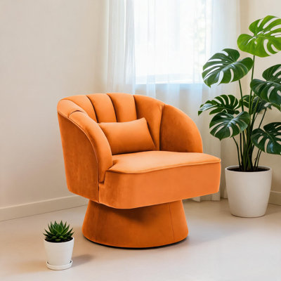 360° Modern Swivel Barrel Accent Chair – Upholstered Armchair with Striped Backrest & Plush Padding, Comfy Round Lounge Chair for Living Room, Bedroom, Reading Nook
