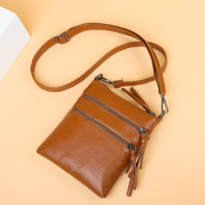 Women's Crossbody Bag, Medium Zipper Pocket Crossbody Strap, Soft Leather Women's Shoulder Bag