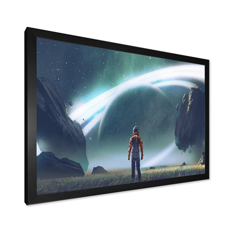 Jeu vidéo «Sci Scene First Man On Moon», reproduction sur toile, Cadre d'angle fermé noir, H 8 po x l 12 po x P 1 po