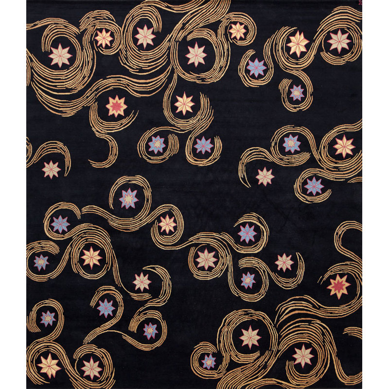 Classic Hand Knotted Wool Starburst Area Rug, Rectangle 6' x 9'