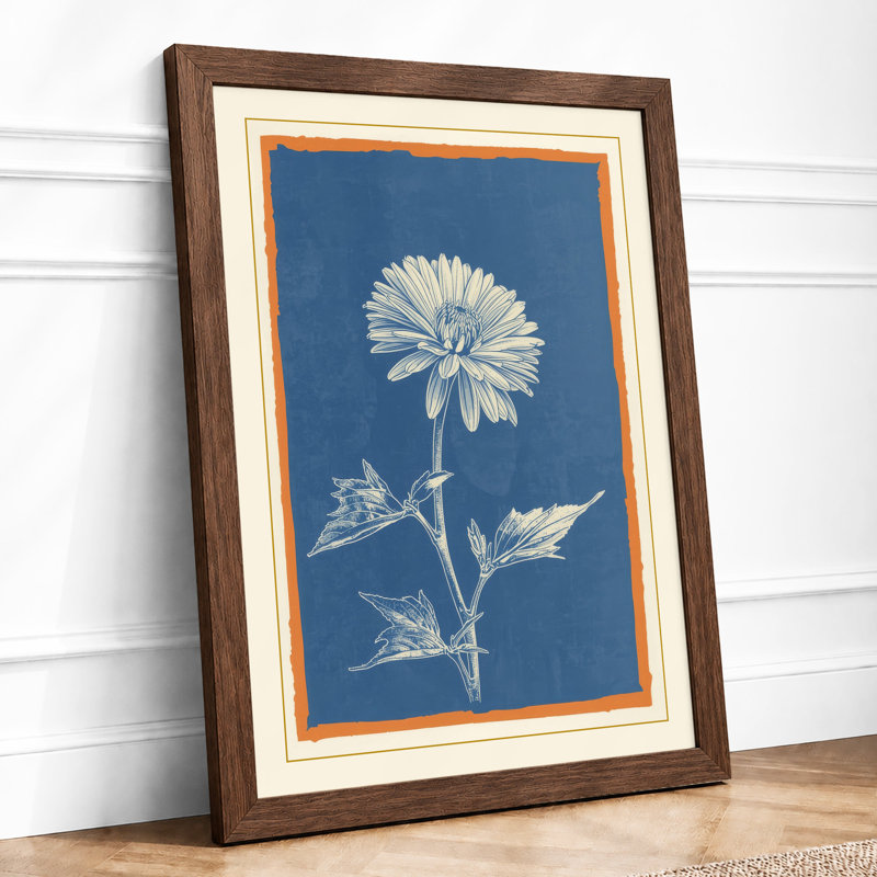 Daisy in Blueprint Botanical - Framed Print, A1 - 84.1 x 59.4 cm, Walnut