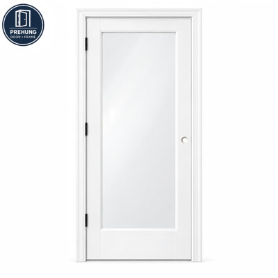 White Primed 1-Lite Clear Glass Solid Wood Prehung Interior Door with Jambs and Hinges