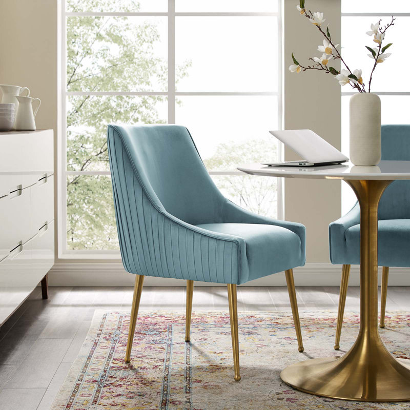 Chaise de salle à manger rembourrée Discern, Bleu clair