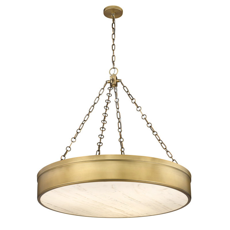 Dusten 3 - Light Rubbed Brass LED Pendant, Rubbed Brass, 77" H x 33" W x 33" D