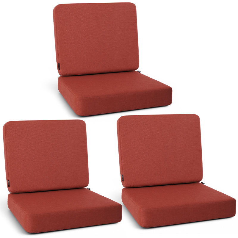 Ensemble de 3 coussins de siège d'extérieur pour siège profond, 3, L 22 po x P 22 po, Rouge
