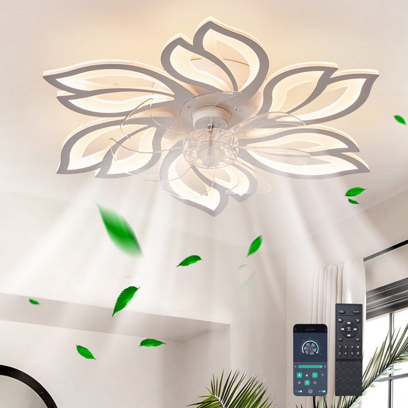 25" 7 - Blade Reversible Dimmable LED Flush Mount Ceiling Fan With Remote Control And App, White