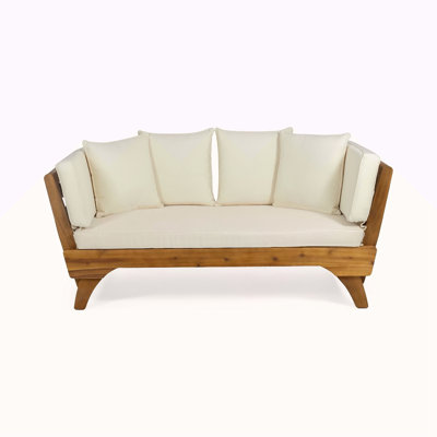 Expandable Daybed With Cushions,Outdoor Couch Patio Couch With Adjustable Armrests,Outdoor Convertible Sofa With Removable Cushions&Pillows For Patio, Porch, Poolside