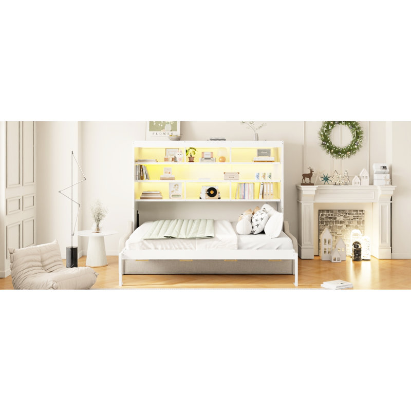 Ensemble de lit escamotable Hideaway avec canapé, tablettes de rangement intégrées et éclairage DEL, Double
