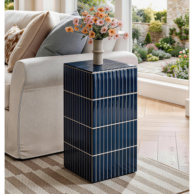Claverton Modern Grid-Tiled Navy Blue Accent Table, Blue