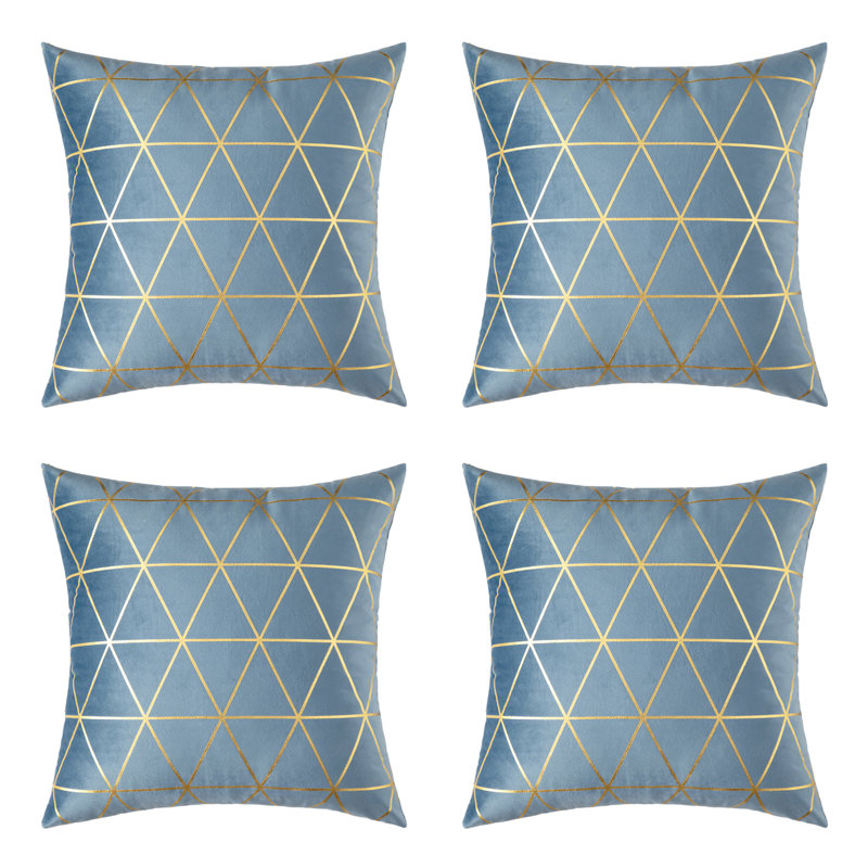 Geometric Velvet Pillow Cover, 18" x 18", Water Blue