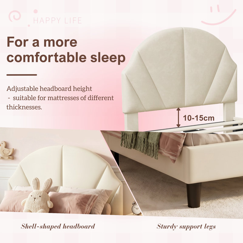 Bed, 90 x 190cm, Beige