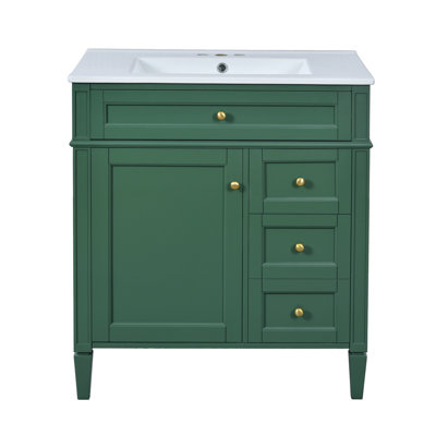 Meuble-lavabo de 30 po avec lavabo supérieur, meuble-lavabo moderne avec 2 tiroirs et tiroir escamotable, meuble-lavabo simple