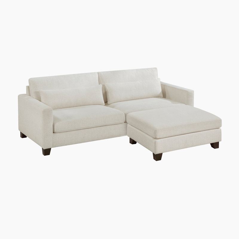 Solorzano 88.5" Modern & Contemporary Textured Fabric Sofa and Ottoman Set with Pocket Coil Seating & Included Lumbar Pillows