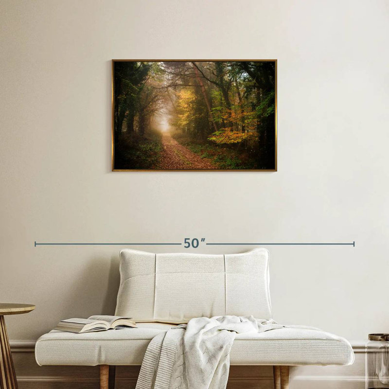Chemin dans la forêt d'automne, Cadre flottant doré, 31 po x 21 po