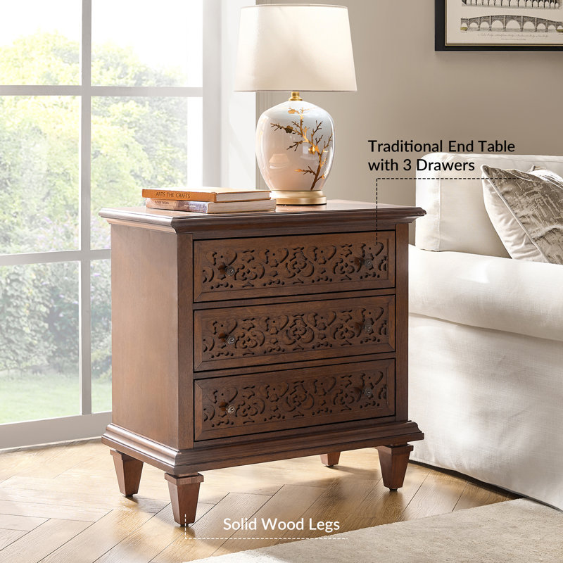 Talona 29" W 3-Drawer Manufactured Wood End Table , Walnut