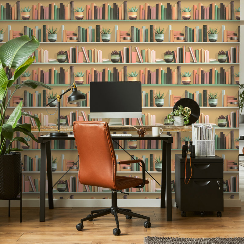 Papier peint moderne avec bibliothèque, Yellow