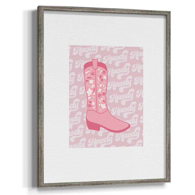 Retro Howdy Boot Framed Print - Solid Wood, 11" H x 9" W