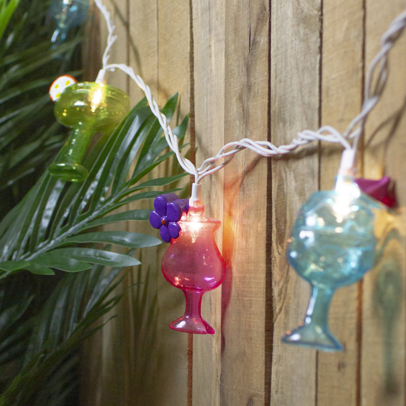 10-Count Mixed Cocktail Drink Summer Patio Light Set - 7.5 ft White Wire