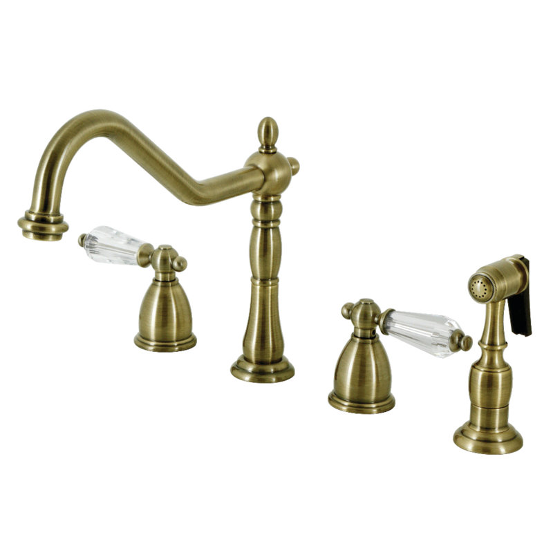 Kingston Brass Wilshire Double-Handle Widespread Kitchen Faucet, With Spray, Antique Brass