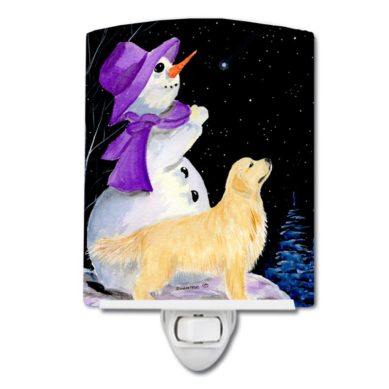 Snowman with Retriever Ceramic Night Light
