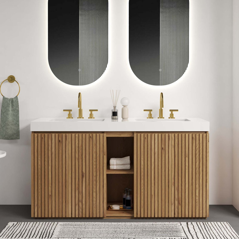 Meuble-lavabo double en chêne Knotty, White