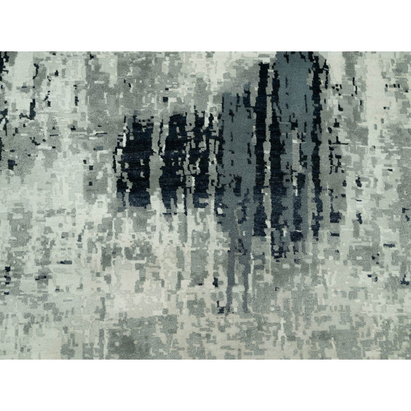 Tapis rond noir en laine et en soie noué à la main 12 pi x 12 pi Obsidian F31FC37F1C3D49249114B68EC07B7262