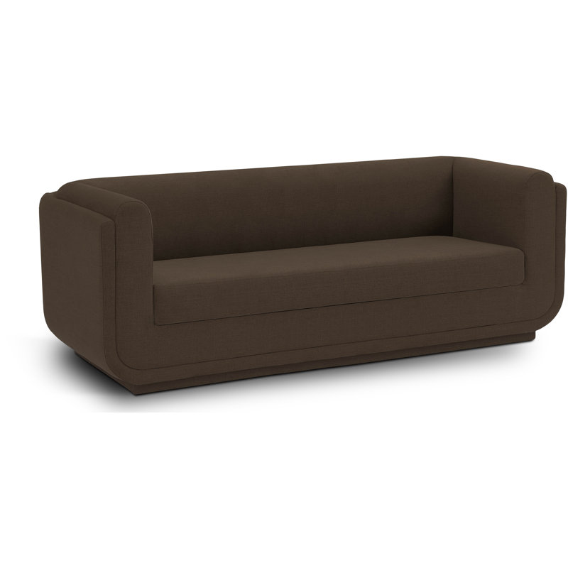 Canapé à accoudoirs arrondis 86,5 po Kimora, Tissu texturé en lin brun