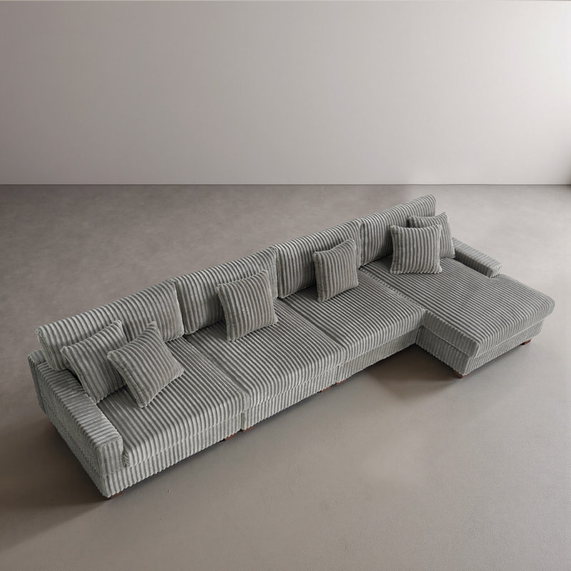 4 Seater Sectional, Light Grey Faux Fur