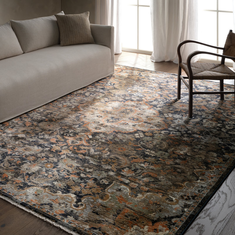 Tapis brun à motif de médaillon Finnuala (8 pi x 10 pi 2 po), Rectangle 8 pi x 10 pi 6 po