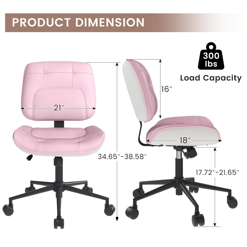 Chaise de bureau ergonomique avec accoudoirs épais à roulettes en cuir de polyuréthane à dossier moyen pour la maison, les réunions et les petits espaces - Rose
