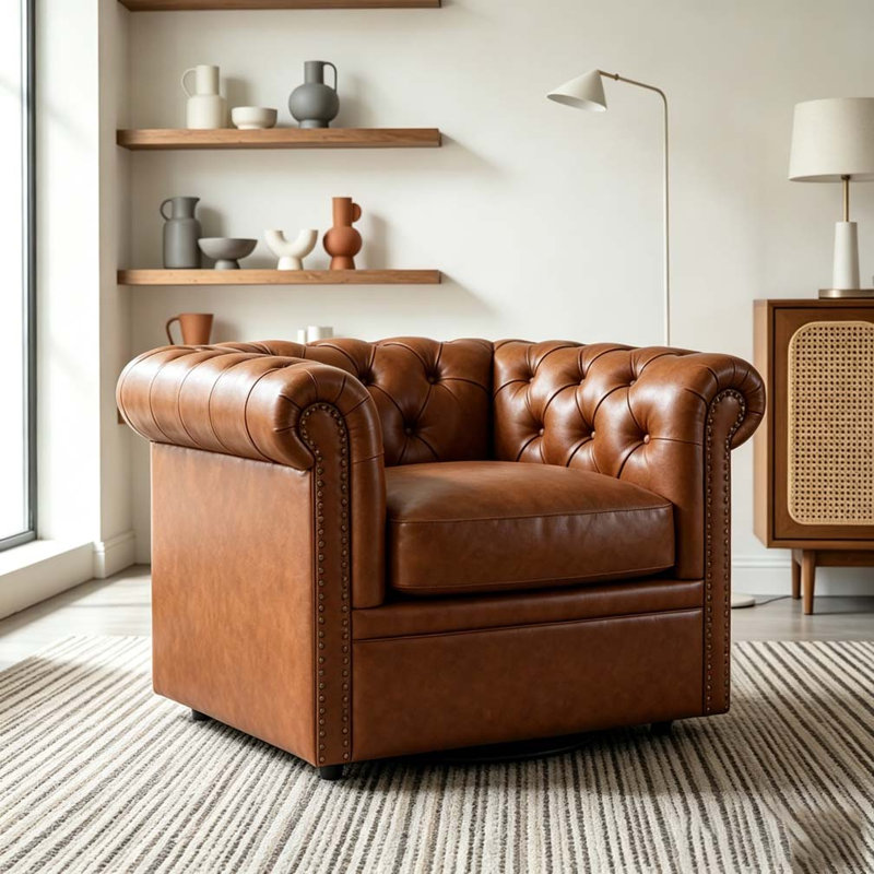 Fauteuil club pivotant Chesterfield, Cognac