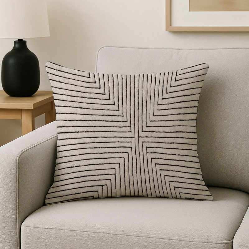 Coussin décoratif intérieur et extérieur Modern, Carré 18 po, Beige / noir géométrique