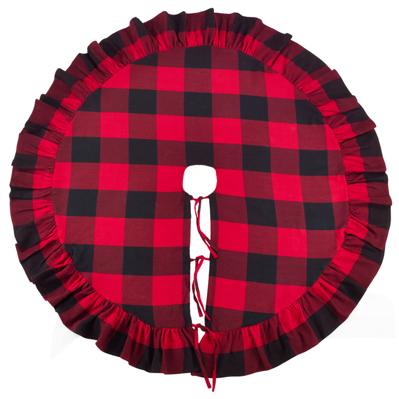 Red and Black Buffalo Plaid Ruffled Cotton Tree Skirt