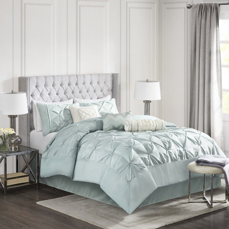 King Size Comforter In - 7 Piece With Decorative Pillows And Bed Skirt Bedding For Bedroom Look Matching