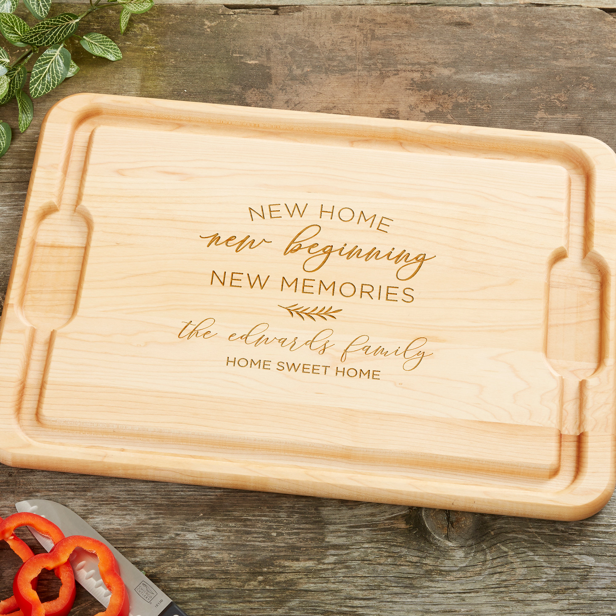Personalized Engraved Two-Tone Bamboo Cutting Board - 13 1/2