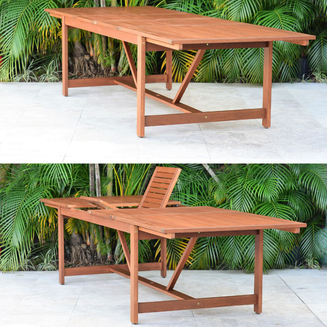 Alyisa 118" Eucalyptus Patio Dining Set, Gray, Dark Eucalyptus