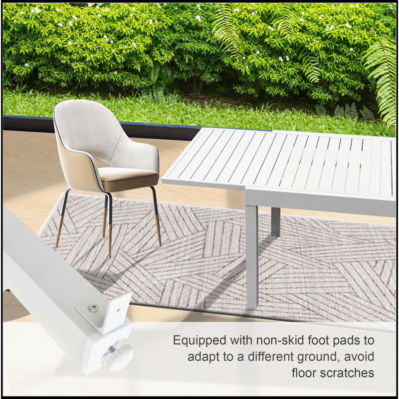 Aluminum Patio Extendable Dining Table 35-71 Inch, Adjustable For 4-6 Person, Weather-Resistant, Elegant Ivory White