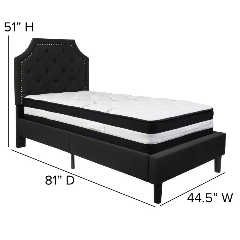 Matelas arqué et capitonné Aluino, Noir, Simple
