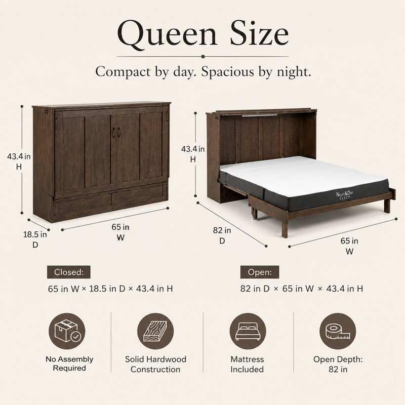 Lit escamotable en bois massif avec matelas en mousse viscoélastique gélifiée inclus Night & Day Furniture