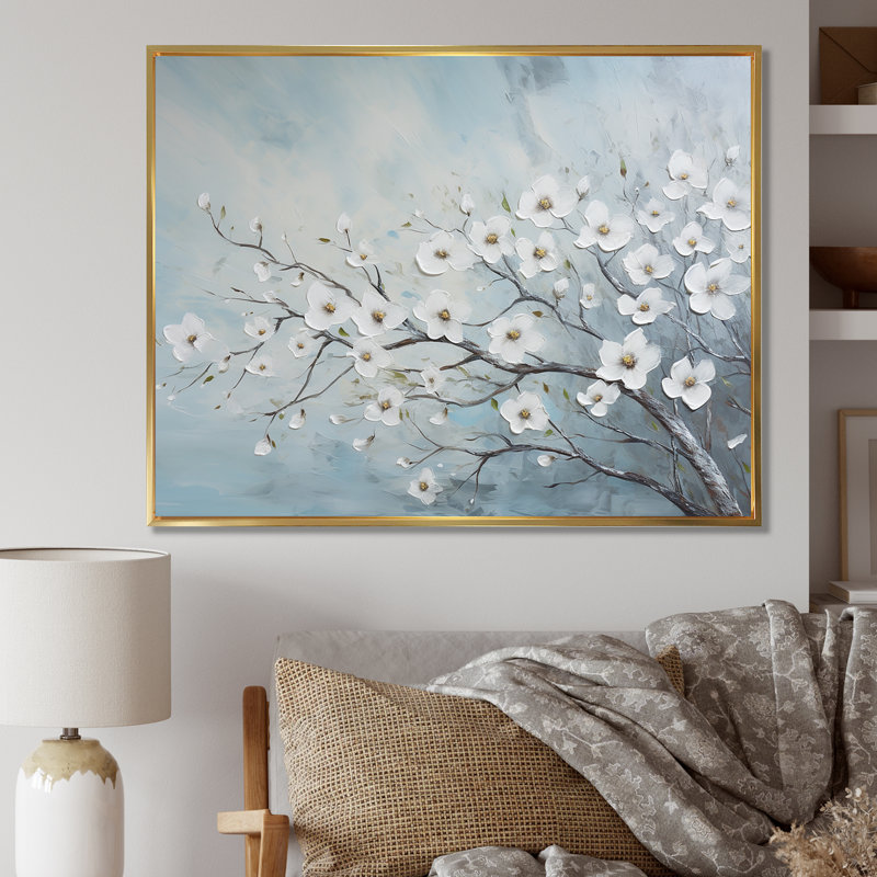 Cornouiller et fleurs, Cadre flottant doré, 24" H x 32" W