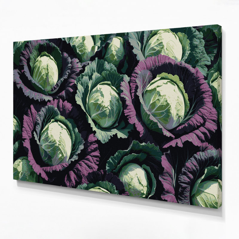 Art mural sur toile légumes chou de savoie noir, H 16 po x l 20 po