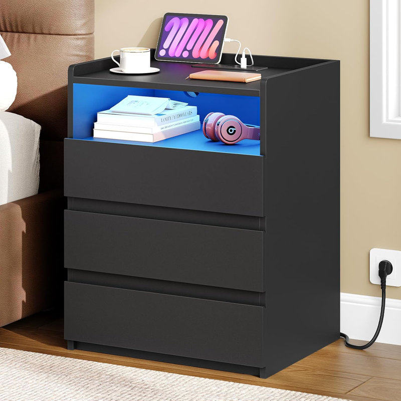 Metal Bedside Table, Black
