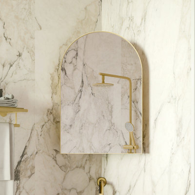 Corner Bathroom Mirror Cabinet with Adjustable Shelves and Elegant Arched Design for Space Efficiency