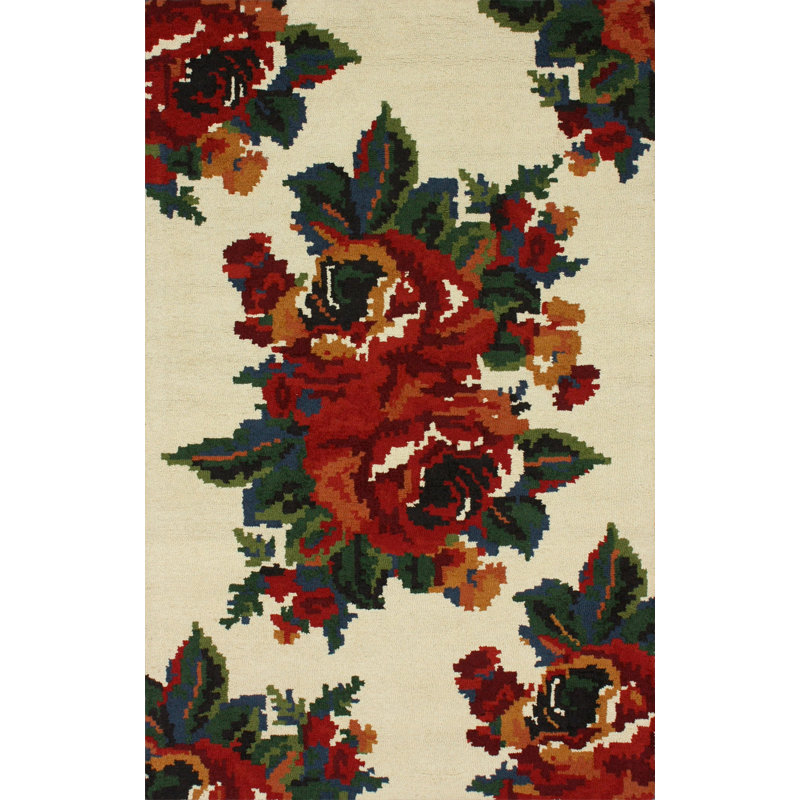 Tapis floral en laine touffeté à la main Jacieon, 7'6" x 9'6"
