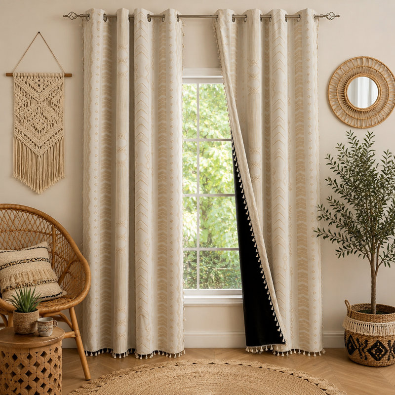 Rideaux Boho 100% occultant crème beige