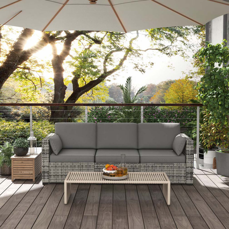 Patio Wicker PE Rattan 3-Seat Sofa
