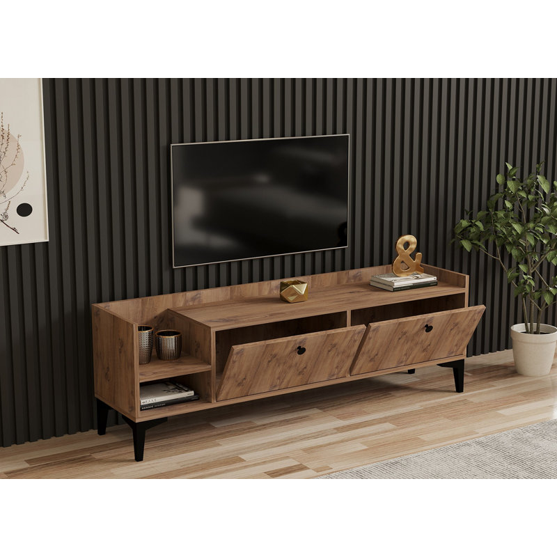 Keikei Unfinished TV Stand with Fireplace Included, Brown